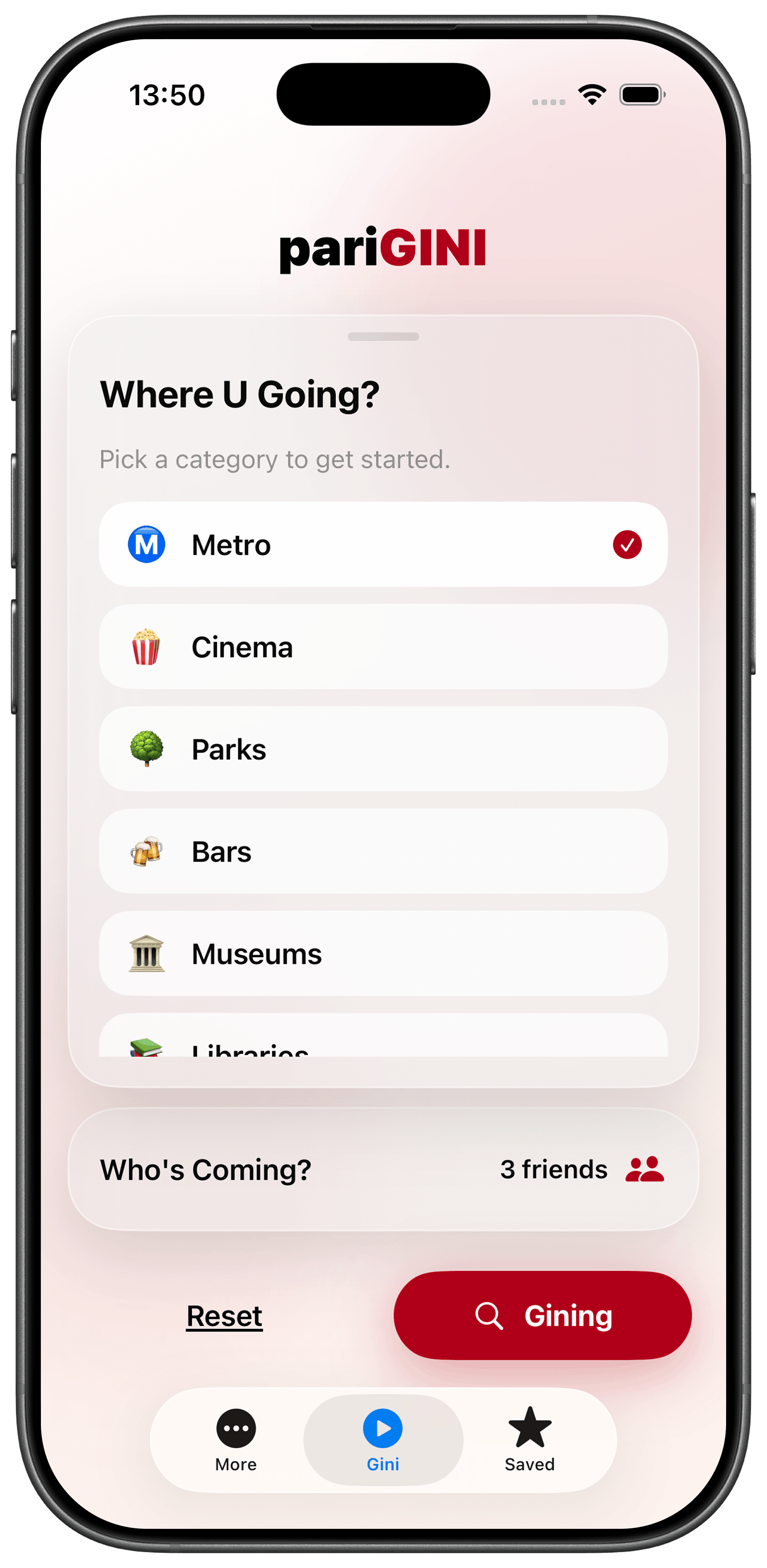 pariGINI app — main view